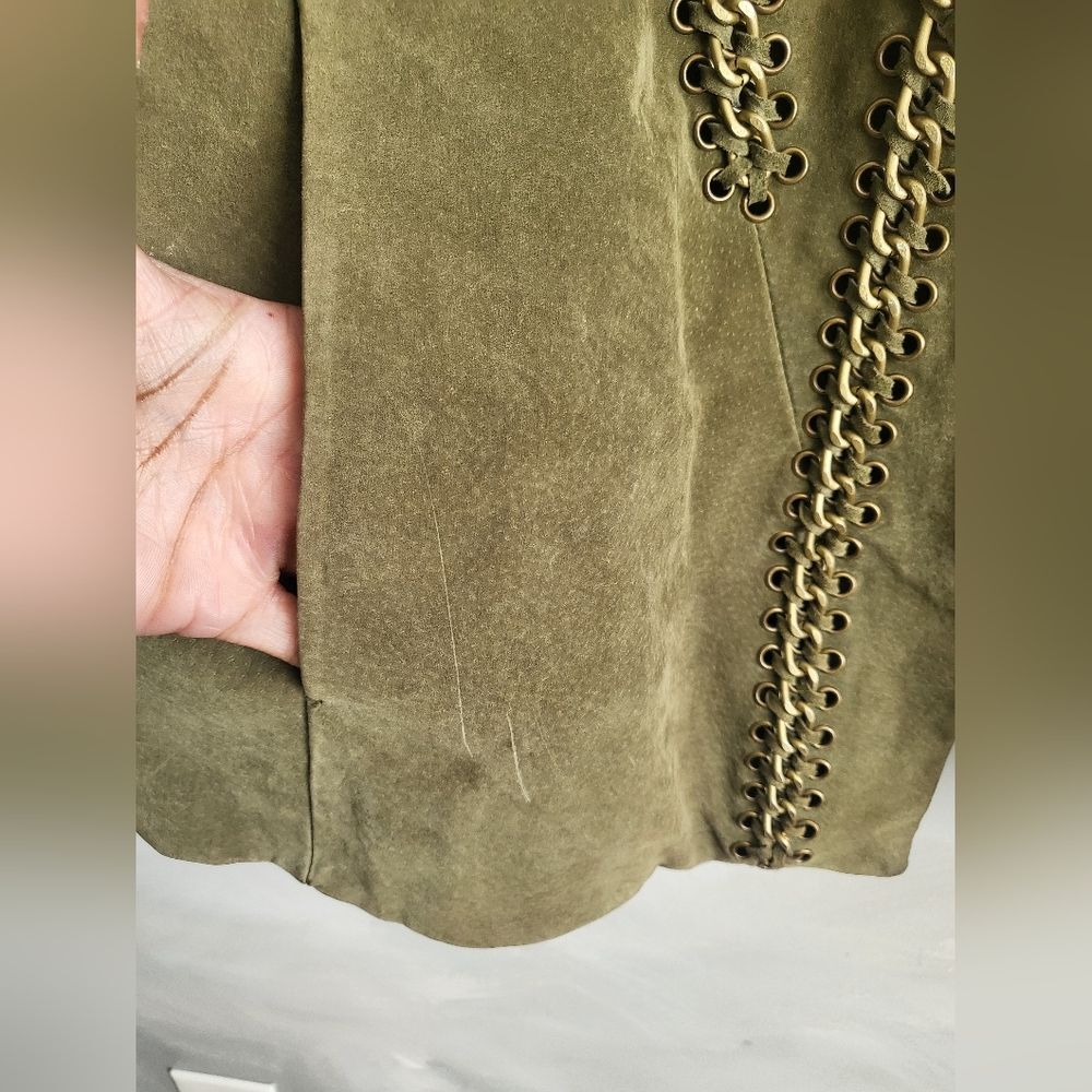 BRADLEY BY BRADLEY BAYOU SOFT SUEDE JACKET CHAIN DETAIL Sz 2X OLIVE GREEN $250 - Picture 4 of 11